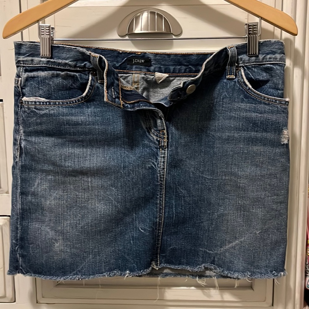 Distressed vintage mini jean skirt
